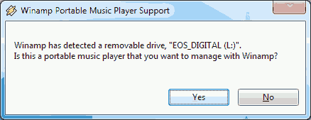 Winamp has detected a removable drive