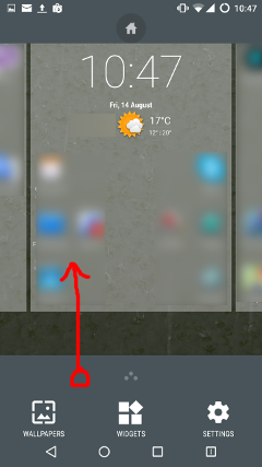 Tap and hold until home screen options appear, then drag the bottom panel up the screen