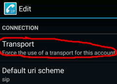 Find transport in the wizard and select it in CSipSimple