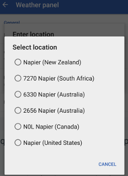 Choose specific location from the presented list